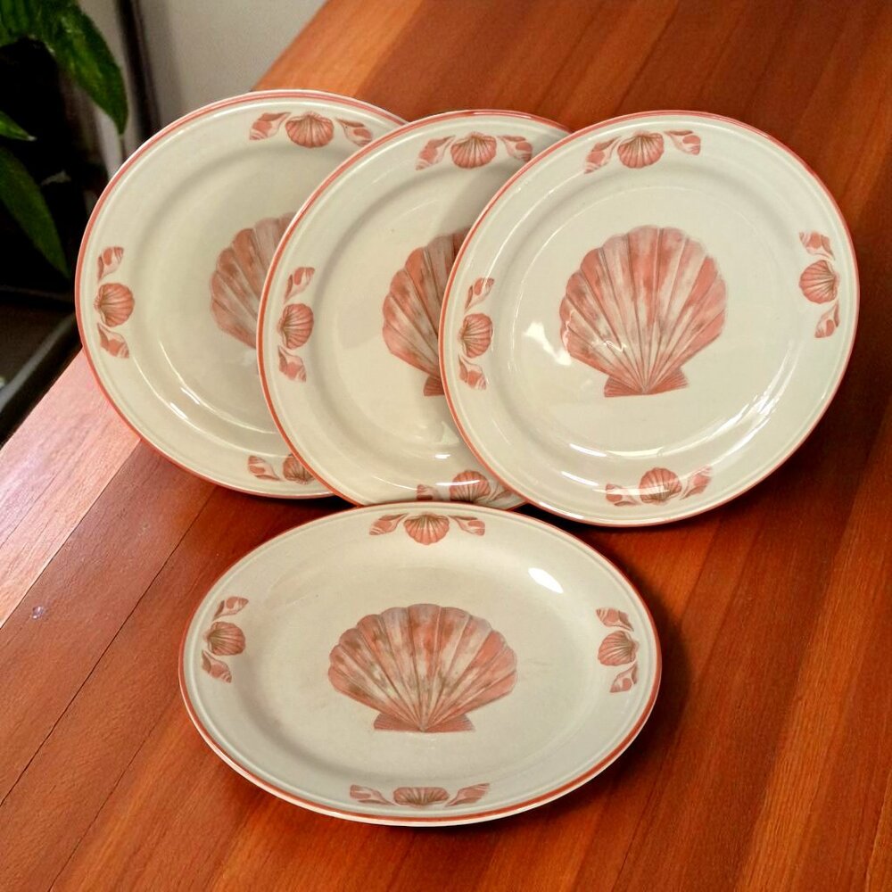 Set of Four Sango COQUILLE 3664 Sangostone Peach Seashell Clam  Salad Plates